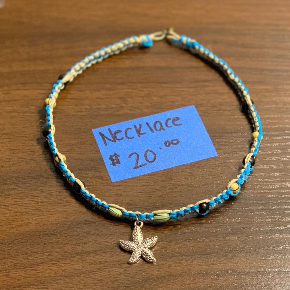 Blue hemp necklace